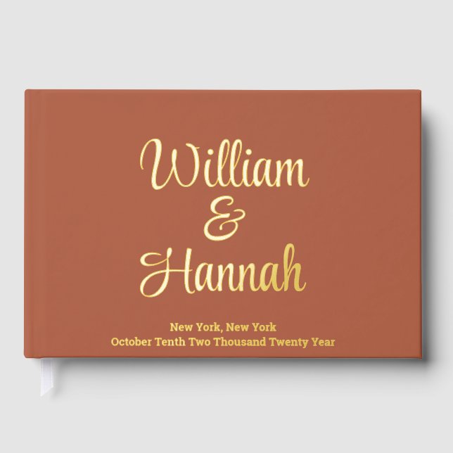 Chic Modern Wedding Terracotta Gold Foil Hardcover Guest Book (Front)