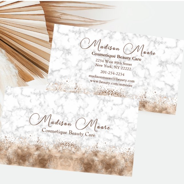 Chic Modern White and Brown Marble Business Card (Creator Uploaded)
