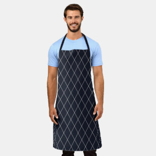 Chic Modern White Diamond Pattern on Dark Blue Apron