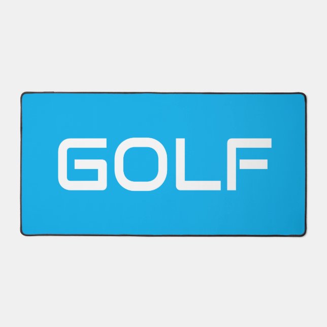 Chic Modern White GOLF Text Azure Blue Background Desk Mat (Front)