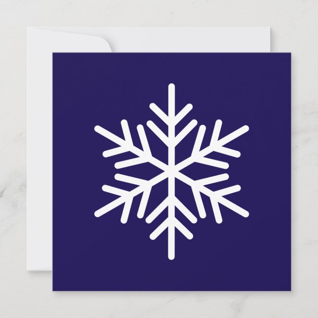 Chic Modern White Nordic Snowflake On Navy Blue Holiday Card (Front)