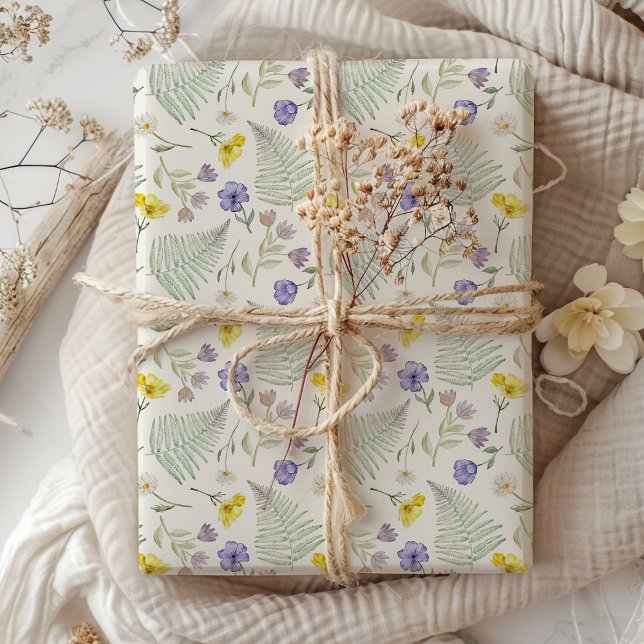 Chic Modern Wildflower Watercolor Pattern  Wrapping Paper (Creator Uploaded)