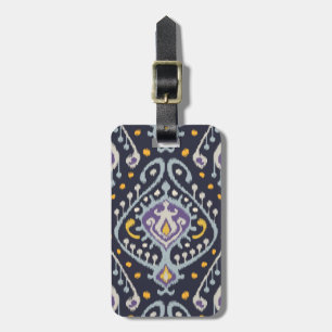 Chic modern yellow blue navy ikat tribal pattern luggage tag