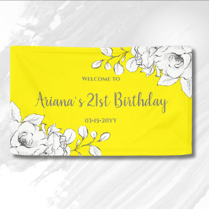 Chic Modern Yellow White Floral Birthday Welcome Banner