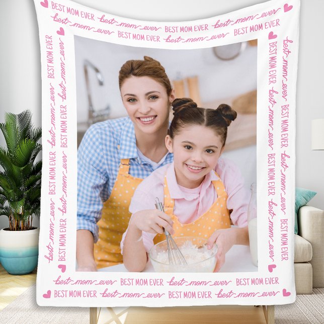 Chic MOM Personalised Photo Pink Mother's Day Fleece Blanket (Creator Uploaded)