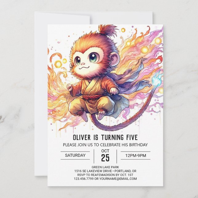 Chic Monkey Birthday Invitation (Front)