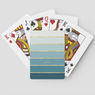 Chic Monochromatic Gradient Teal Gold Stripes Playing Cards