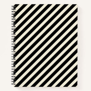 Chic Monochrome Black and White Diagonal Stripes Notebook