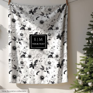 Chic monochrome floral blanket with custom name