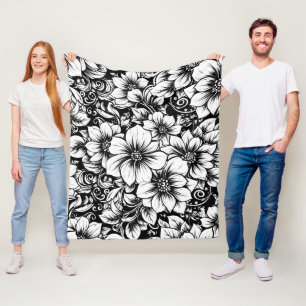 Chic Monochrome Floral Luxury Pattern (1) Fleece Blanket
