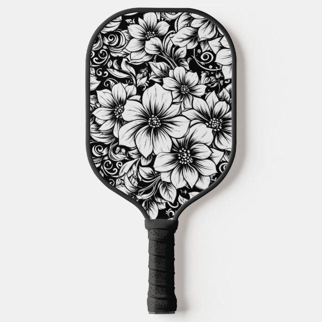 Chic Monochrome Floral Luxury Pattern (1) Pickleball Paddle (Front)