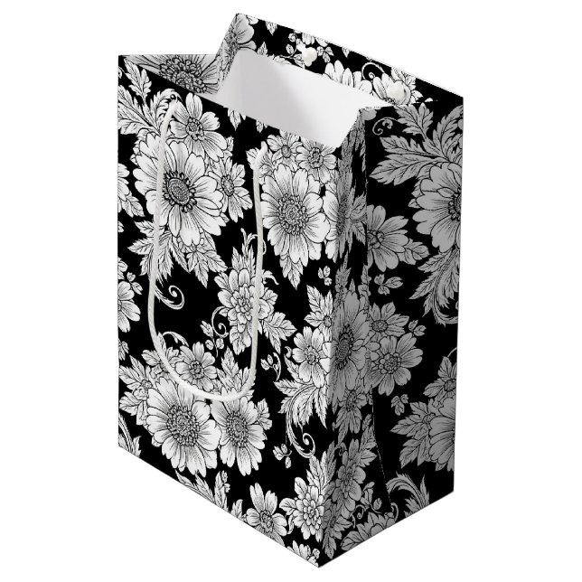 Chic Monochrome Floral Luxury Pattern (2) Medium Gift Bag (Front Angled)