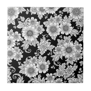 Chic Monochrome Floral Luxury Pattern (2) Tile