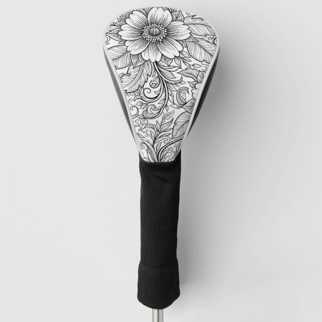 Chic Monochrome Floral Luxury Pattern (3) Golf Head Cover (Front)