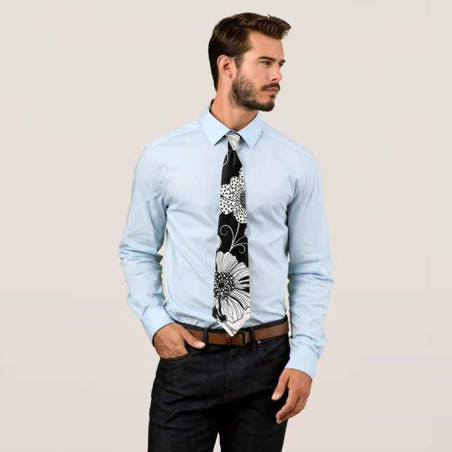 Chic Monochrome Floral Luxury Pattern (3) Tie (In Situ)