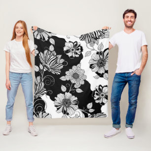 Chic Monochrome Floral Luxury Pattern (4) Fleece Blanket