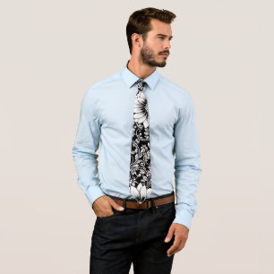 Chic Monochrome Floral Luxury Pattern (4) Tie