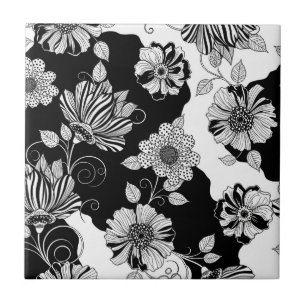 Chic Monochrome Floral Luxury Pattern (4) Tile