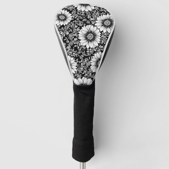 Chic Monochrome Floral Luxury Pattern (5) Golf Head Cover (Front)