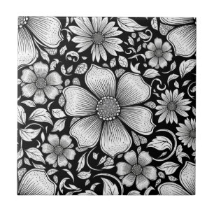 Chic Monochrome Floral Luxury Pattern (6) Tile
