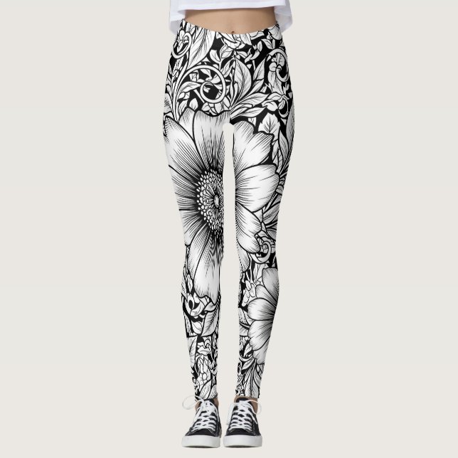 Chic Monochrome Floral Luxury Pattern (7) Leggings (Front)