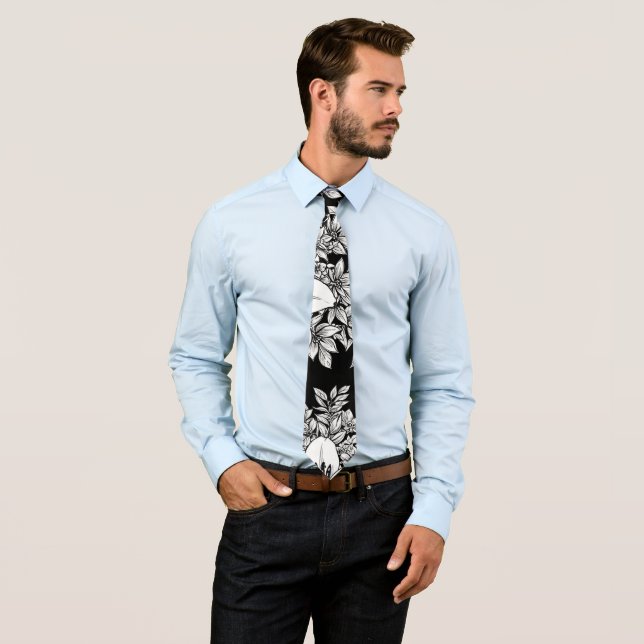 Chic Monochrome Floral Luxury Pattern (7) Tie (In Situ)