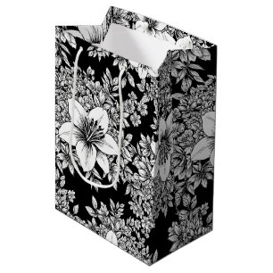 Chic Monochrome Floral Luxury Pattern (8) Medium Gift Bag