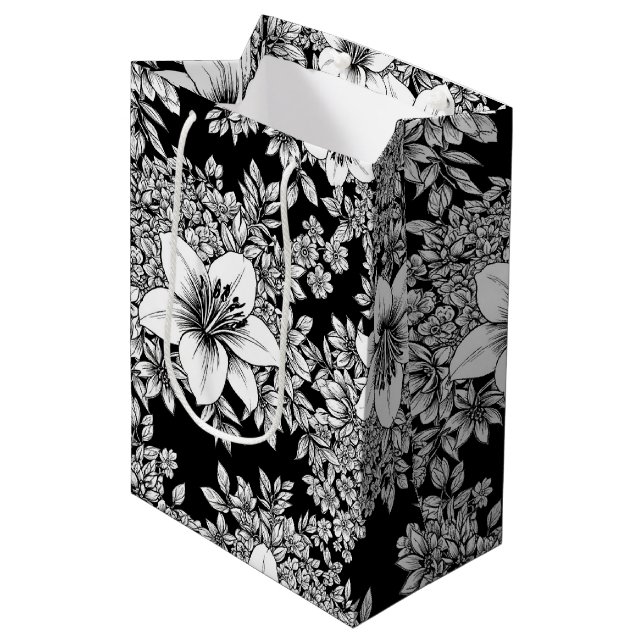 Chic Monochrome Floral Luxury Pattern (8) Medium Gift Bag (Front Angled)