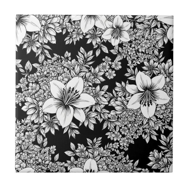 Chic Monochrome Floral Luxury Pattern (8) Tile (Front)