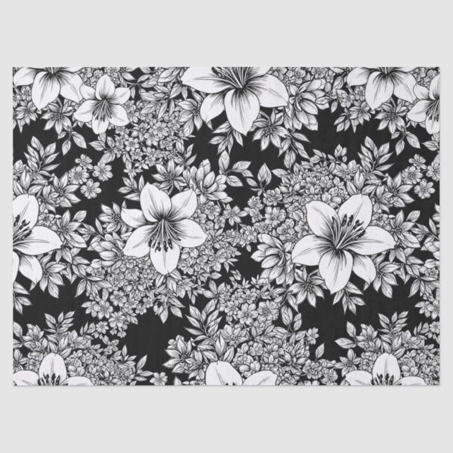 Chic Monochrome Floral Luxury Pattern (8) Tissue Paper (Front)