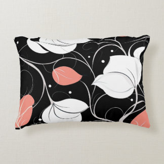Chic Monochrome Floral with Blush Accents Decorative Cushion
