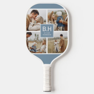 Chic Monogram 4 Photo Collage Pickleball Paddle
