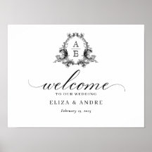 Chic Monogram Black and White Wedding Welcome Sign