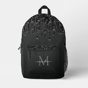 Chic Monogram Black Glitter Drips Printed Backpack