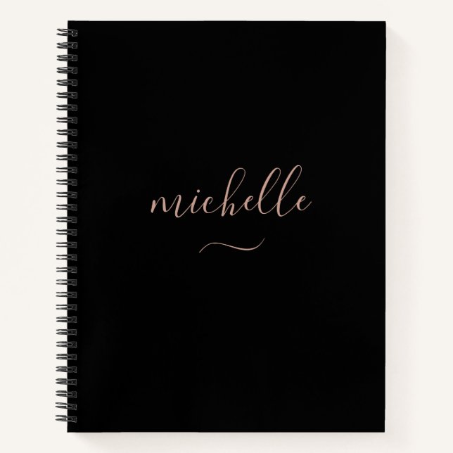 Chic Monogram Black Gold Script Notebook (Front)