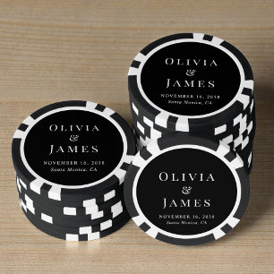 Chic Monogram Black Wedding Poker Chips