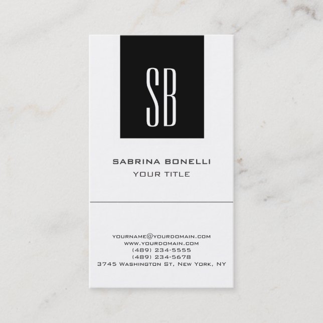 Chic Monogram Black White Cute Business Card (Front)