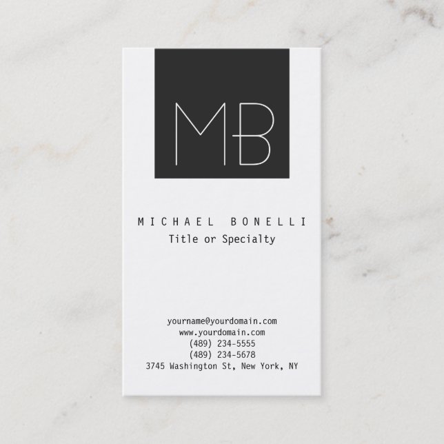 Chic Monogram Black White Vertical Business Card (Front)
