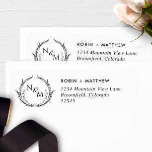 Chic Monogram Black White Wedding Return Address