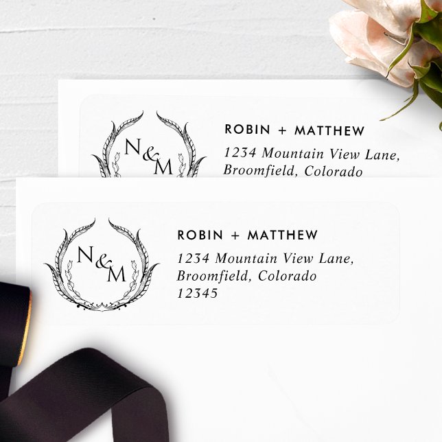 Chic Monogram Black White Wedding Return Address (Creator Uploaded)
