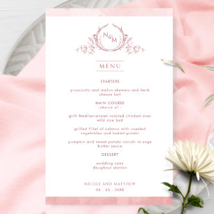 Chic Monogram Blush Pink Watercolor Wedding Menu