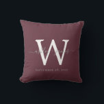 Chic Monogram Burgundy Wedding Keepsake Cushion<br><div class="desc">Elegant monogrammed wedding keepsake pillow with your names and wedding date in grey handwritten chic script calligraphy and monogram in modern typography on a burgundy background. Simply add your names, monogram and wedding date. Great gift for a newlywed couple. Exclusively designed for you by Happy Dolphin Studio. If you need...</div>