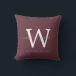Chic Monogram Burgundy Wedding Keepsake Cushion<br><div class="desc">Elegant monogrammed wedding keepsake pillow with your names and wedding date in grey handwritten chic script calligraphy and monogram in modern typography on a burgundy background. Simply add your names, monogram and wedding date. Great gift for a newlywed couple. Exclusively designed for you by Happy Dolphin Studio. If you need...</div>