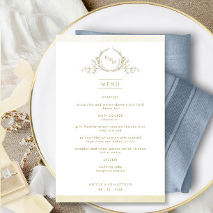 Chic Monogram Champagne Watercolor Wedding Menu