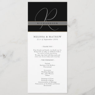 Chic Monogram Charcoal Black White Wedding Programme