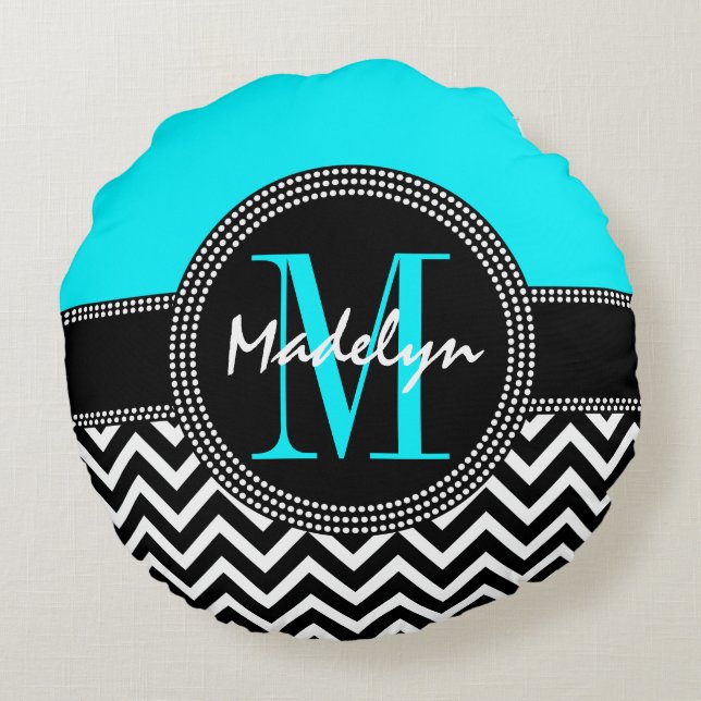 Chic Monogram Chevron - M is for Madelyn Round Cushion (Back)