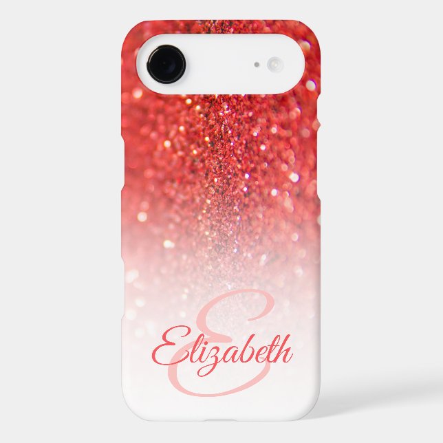 Chic Monogram Coral Glitter Ombre First Name (Back)