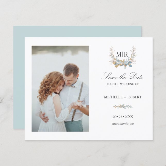 Chic Monogram Crest  Photo Wedding SAVE THE DATE (Front/Back)