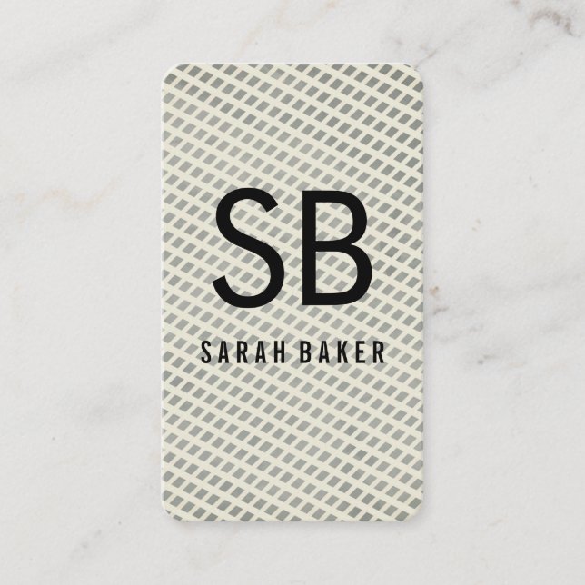 Chic Monogram Cross Hatch Business Card (Front)