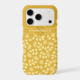 Chic Monogram Custom Name Leaves Daisies Gold